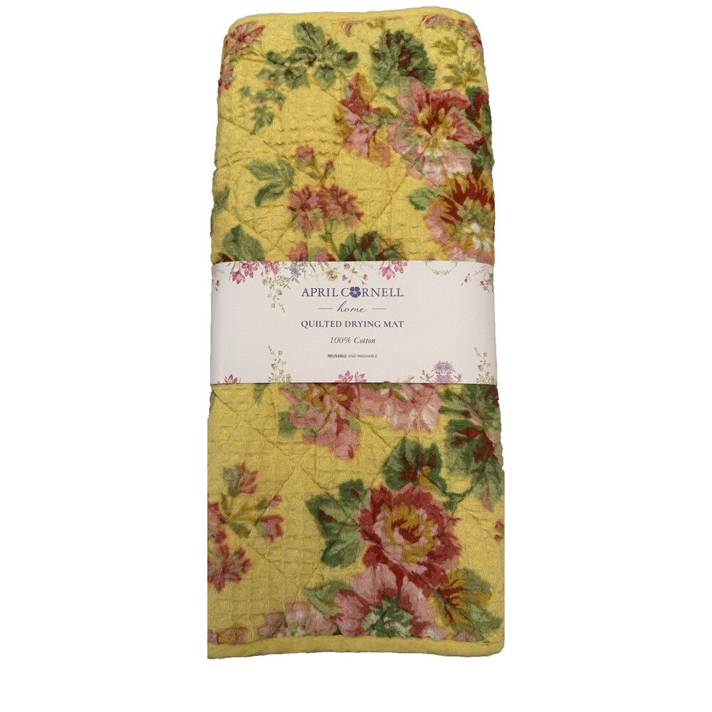 April Cornell Yellow Emmaline Drying Mat Gauze Waffle Weave Top Quilted Back